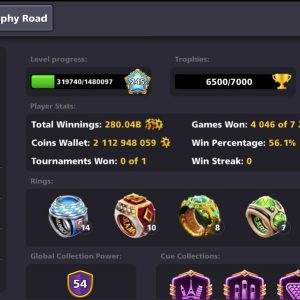 8 Ball Pool Account – Level 245, 2.1B Coins, 9 Legendary Cues, Max Animated Cue + Avatar