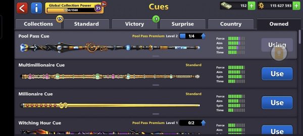 8 Ball Pool Account — 115 MILLION Coins Level 26+ 150+ Cash Limited Cues